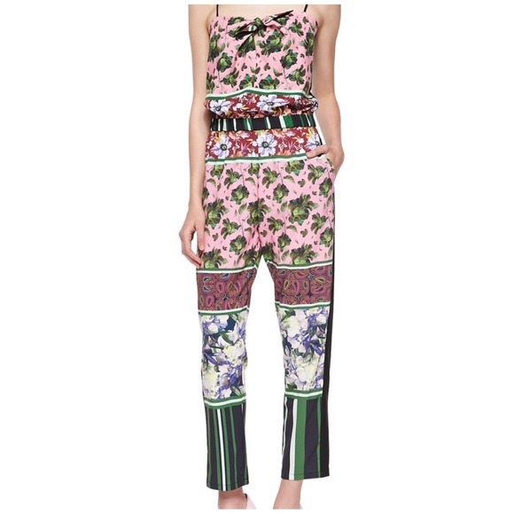 Clover  Canyon colorful patterned jumpsuit straight leg black pink large - Picture 1 of 9
